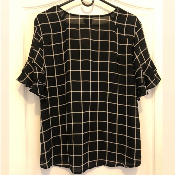 Black grid ruffle sleeve blouse - Picture 2 of 3